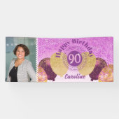 Roze glitter 90e verjaardag & ballonnen Banner (Horizontaal)