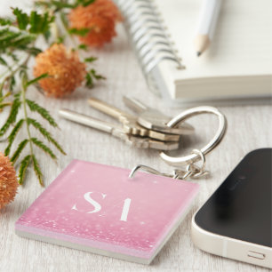 Roze Glitter Acryl Sleutelhanger met Custom Initia