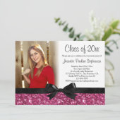 Roze Glitter Afbeelding Ribbon Bow Foto Afstuderen Kaart (Staand voorkant)