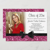 Roze Glitter Afbeelding Ribbon Bow Foto Afstuderen Kaart (Voorkant / Achterkant)