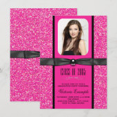 Roze Glitter Afstudeer Uitnodigingen (Voorkant / Achterkant)