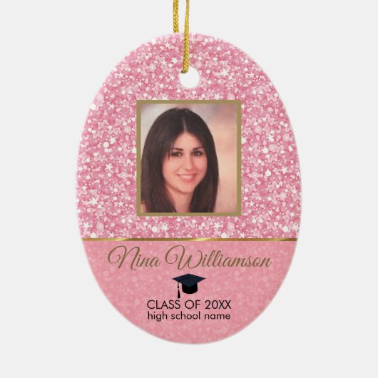 Roze Glitter-Afstuderen Keramisch Ornament (Achterkant)