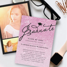 Roze glitter Afstuderen Stijlvolle Graduation Cap Kaart