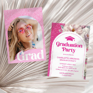 Roze Glitter Arch Foto Chique Graduation Party Kaart