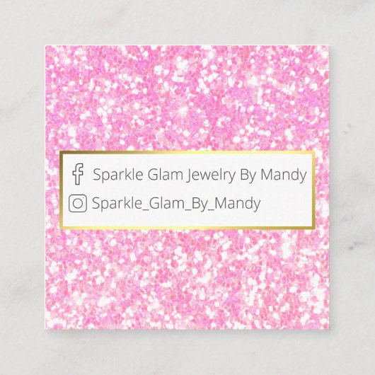 Roze Glitter Artisan Handgemaakte Sieraden Display Vierkante Visitekaartje (Achterkant)