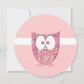 Roze Glitter Baby Owl Round Shower-uitnodiging Kaart