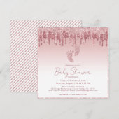 Roze Glitter Baby shower Uitnodiging met Baby Feet (Voorkant / Achterkant)