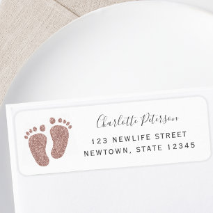 Roze Glitter Babyvoetjes Retouradres  Etiket