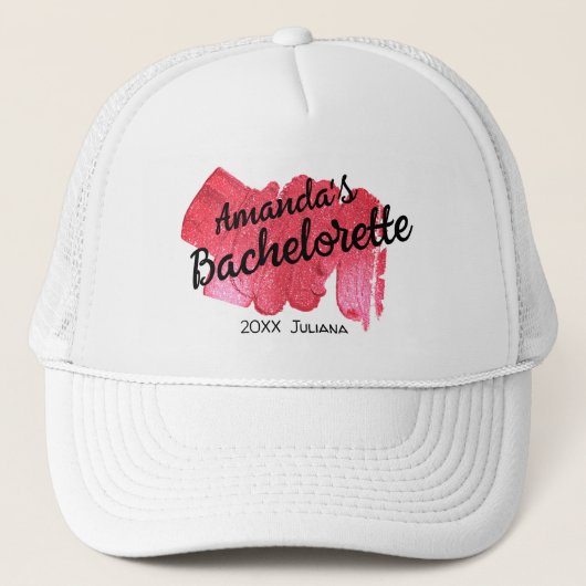 Roze Glitter Bachelorette Bridesmaid Script Trendy Trucker Pet (Voorkant)