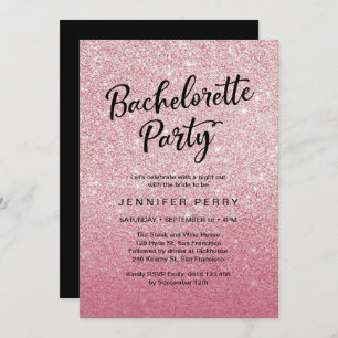 Roze glitter Bachelorette Party Invitation Kaart