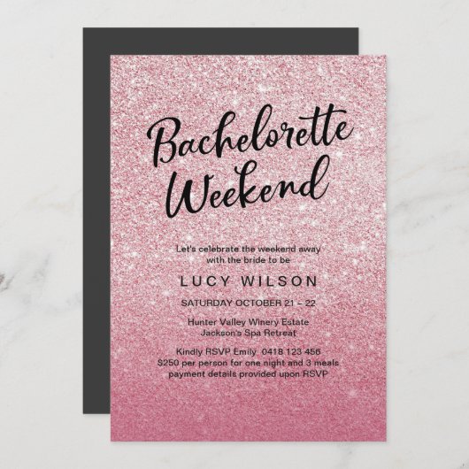 Roze Glitter Bachelorette Weekend Uitnodiging (Voorkant / Achterkant)