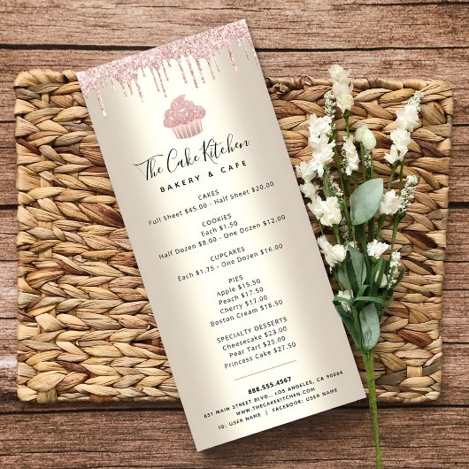 Roze glitter Bakery Cupcake Gold Pastry Chef Menu