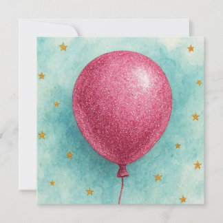 Roze Glitter Ballon Wenskaart. Kaart