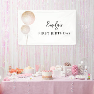 Roze Glitter Ballonnen 1e Verjaardag Party Decor Spandoek