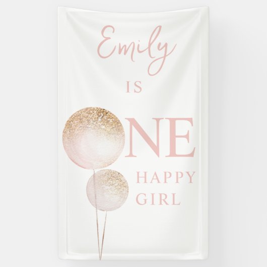 Roze Glitter Ballonnen 1e Verjaardag Party Decor Spandoek (Verticaal)