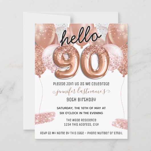 Roze Glitter-ballonnen 90th Birthday Party (Voorkant)