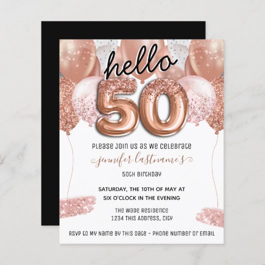 Roze Glitter Balloons 50th Birthday Party (Voorkant / Achterkant)