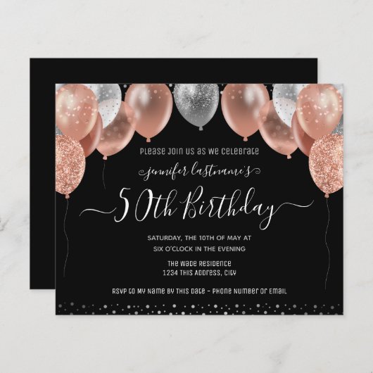 Roze Glitter Balloons 50th Birthday Party (Voorkant / Achterkant)