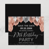 Roze Glitter Balloons 70th Birthday Save the Date (Voorkant / Achterkant)