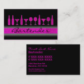 Roze glitter barman drink visitekaartje (Voorkant / Achterkant)