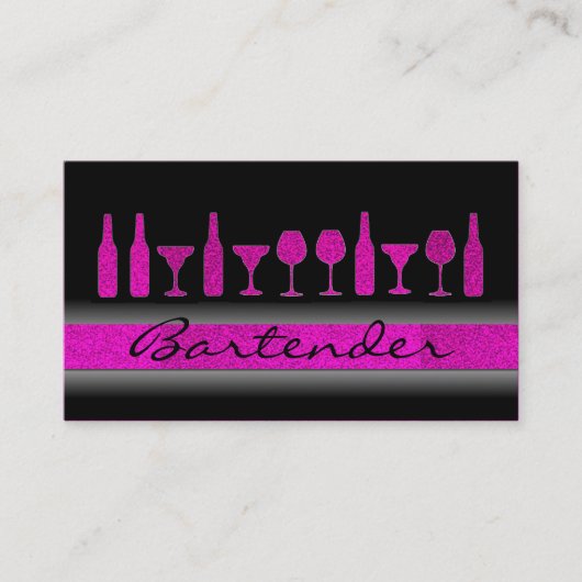 Roze glitter barman drink visitekaartje (Voorkant)