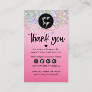 Roze Glitter Bedankje Zakelijk Voor Bestelling Inv Visitekaartje