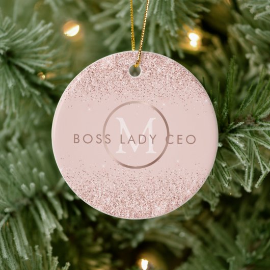 Roze Glitter Bestuursdame CEO Monogram Keramisch Ornament (Boom)