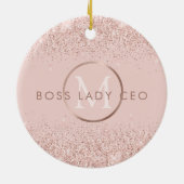 Roze Glitter Bestuursdame CEO Monogram Keramisch Ornament (Achterkant)