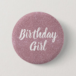 Roze Glitter Birthday Girl Button