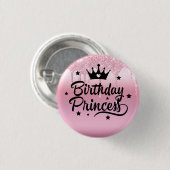 Roze Glitter "Birthday Princess" Ronde Button 3,2 Cm (Voorkant /achterkant)