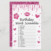 Roze glitter Birthday Word Scramble Game (Voorkant / Achterkant)