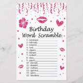 Roze glitter Birthday Word Scramble Game (Voorkant)