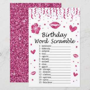 Roze glitter Birthday Word Scramble Game