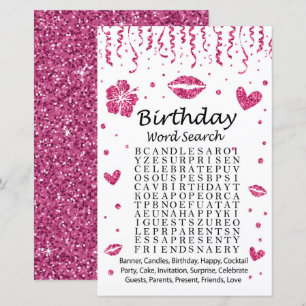 Roze glitter Birthday Word Search Game