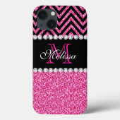 Roze Glitter Black Chevron MonogramMED Case-Mate iPhone Case (Achterkant)