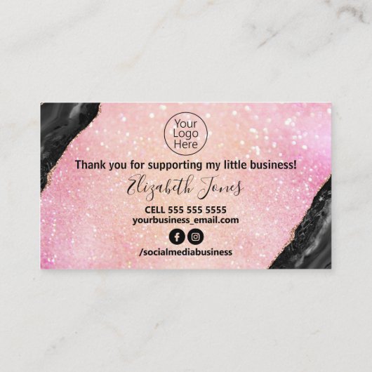 Roze Glitter Black Hartelijk dank voor uw aankoop Visitekaartje (Achterkant)