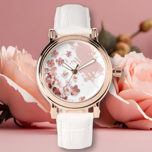 Roze Glitter Bloemen Bloemen Bloemen Borstelstreek Horloge
