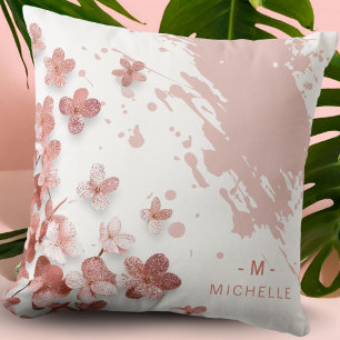Roze Glitter Bloemen Bloemen Borstelstreek Monogra Kussen
