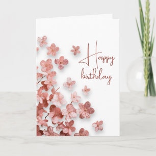 Roze Glitter Bloemen Bloemige Vrouw Verjaardag Kaart