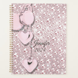 Roze Glitter Blush Drips Monogram 2024 Planner
