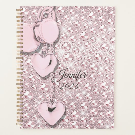 Roze Glitter Blush Drips Monogram 2024 Planner (Voorkant)