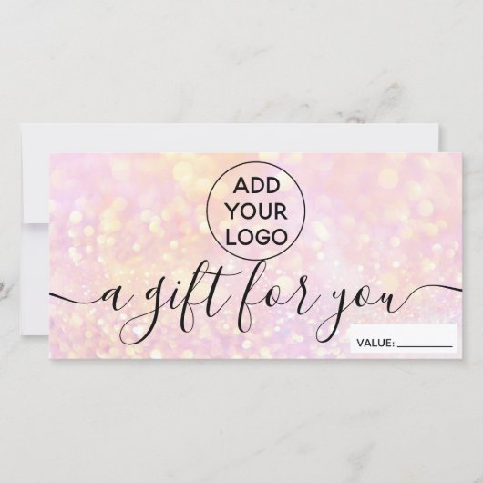 Roze glitter bokeh chic grilylogo gift certificaat (Voorkant)