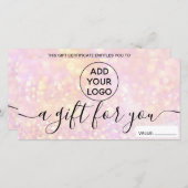 Roze glitter bokeh chic grilylogo gift certificaat (Voorkant / Achterkant)