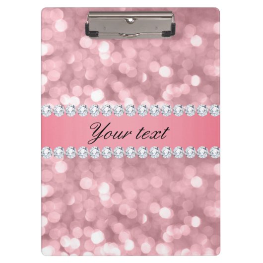 Roze Glitter Bokeh en Diamonds - Gepersonaliseerd Klembord (Voorkant)