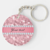 Roze Glitter Bokeh en Diamonds - Gepersonaliseerd Sleutelhanger (Achterkant)