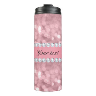 Roze Glitter Bokeh en Diamonds - Gepersonaliseerd Thermosbeker