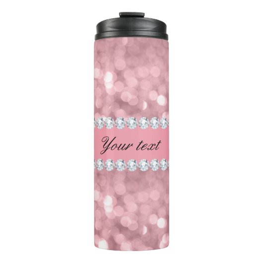 Roze Glitter Bokeh en Diamonds - Gepersonaliseerd Thermosbeker (Voorkant)