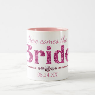 Roze Glitter Bruid en Diamanten Tweekleurige Koffiemok