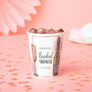 Roze Glitter Bruidsdouche Bloemblaadjes en Prosecc Papieren Bekers