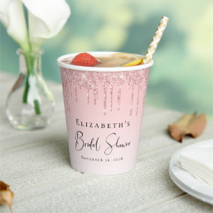 Roze Glitter Bruidsfeest Papieren Bekers